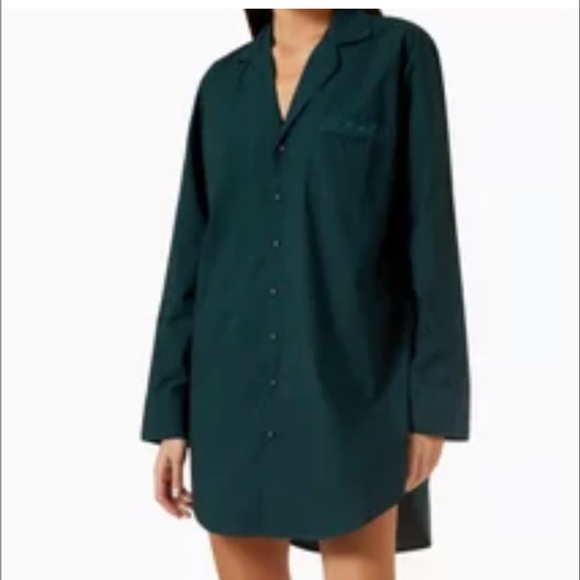 SKIMS Other - SKIMS Pine Logo Cotton Poplin Sleep Button Up Dress Sleep Shirt Sz M Comfy Cozy